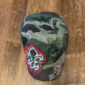 Camouflage Distressed Cap with Embroidery and Embellishments